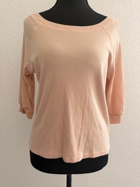 Three Dots Cotton Scoop Neck Top Soft Peach 3/4 Sleeve | Minimalist Luxury Basic